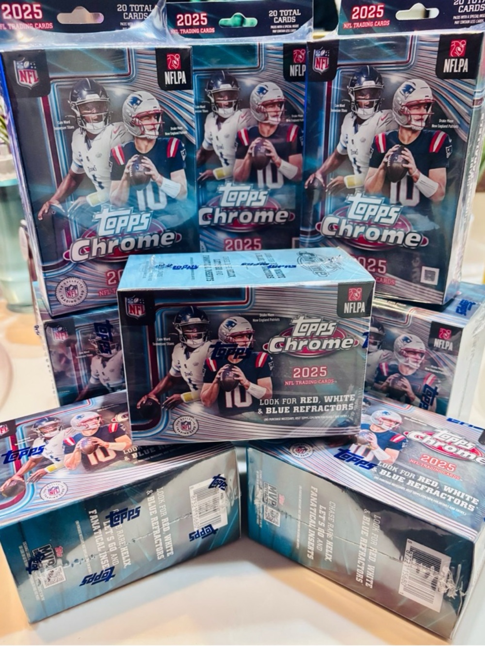 Topps Chrome NFL Sealed Value Boxes Bundle (1) Mega Box, (3) Hangers, (6) boxes
